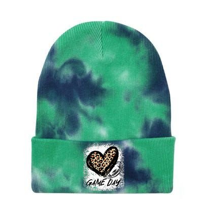 Game Day With Leopard Heart Football Lovers Mom Bleached  Tie Dye 12in Knit Beanie