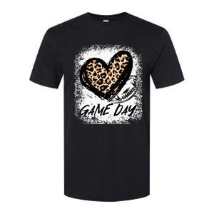 Game Day With Leopard Heart Football Lovers Mom Bleached  Softstyle CVC T-Shirt