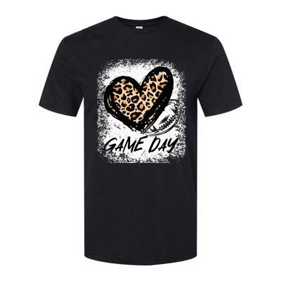 Game Day With Leopard Heart Football Lovers Mom Bleached  Softstyle CVC T-Shirt