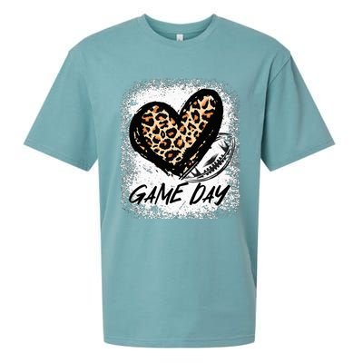 Game Day With Leopard Heart Football Lovers Mom Bleached  Sueded Cloud Jersey T-Shirt