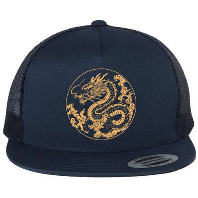 Golden Dragon Year Of The Dragon Flat Bill Trucker Hat