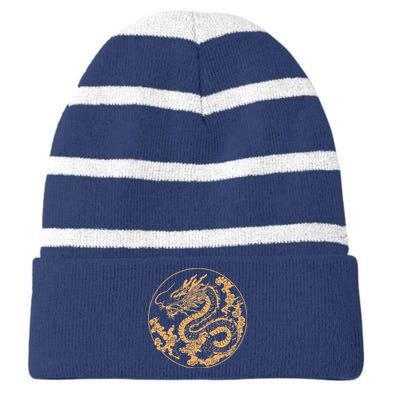 Golden Dragon Year Of The Dragon Striped Beanie with Solid Band