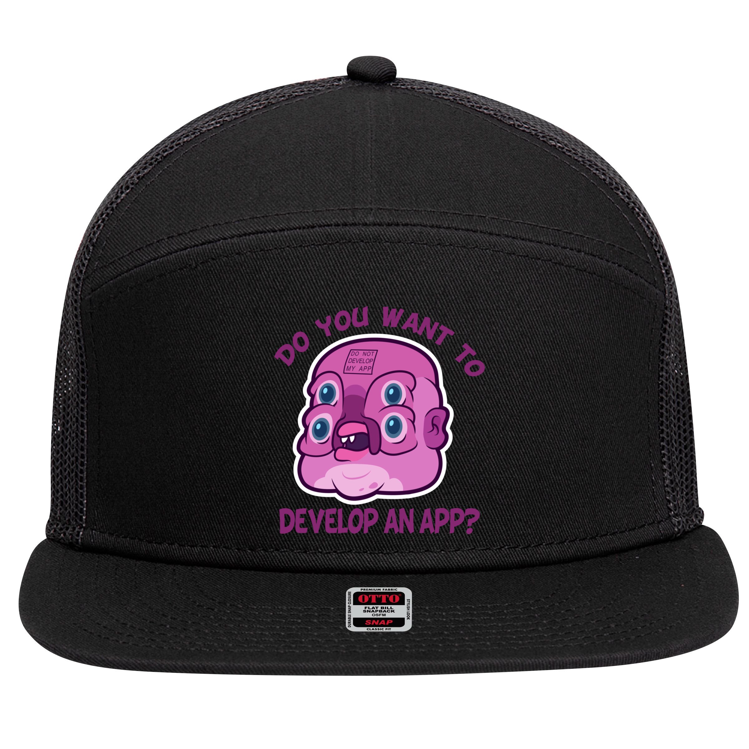 Glootie Do You Want To Develop An App 7 Panel Mesh Trucker Snapback Hat