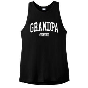 Grandpa Est 2023 New First Time Grandpa Great Gift Ladies PosiCharge Tri-Blend Wicking Tank