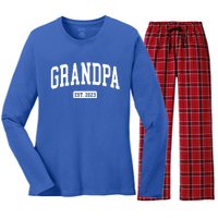 Grandpa Est 2023 New First Time Grandpa Great Gift Women's Long Sleeve Flannel Pajama Set 