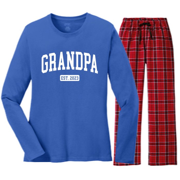 Grandpa Est 2023 New First Time Grandpa Great Gift Women's Long Sleeve Flannel Pajama Set 