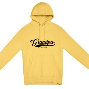 Grandpa Est 2024 Baseball Team Font Premium Pullover Hoodie