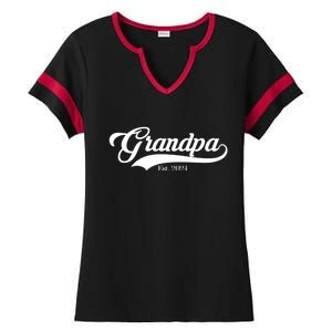 Grandpa Est 2024 Baseball Team Font Ladies Halftime Notch Neck Tee