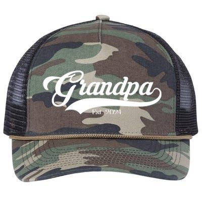 Grandpa Est 2024 Baseball Team Font Retro Rope Trucker Hat Cap