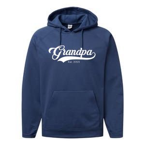 Grandpa Est 2024 Baseball Team Font Performance Fleece Hoodie