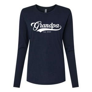 Grandpa Est 2024 Baseball Team Font Womens Cotton Relaxed Long Sleeve T-Shirt