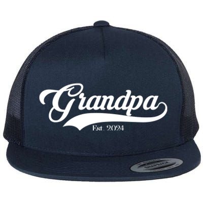 Grandpa Est 2024 Baseball Team Font Flat Bill Trucker Hat