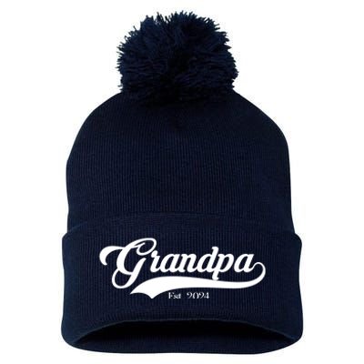 Grandpa Est 2024 Baseball Team Font Pom Pom 12in Knit Beanie