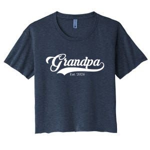 Grandpa Est 2024 Baseball Team Font Women's Crop Top Tee