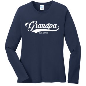 Grandpa Est 2024 Baseball Team Font Ladies Long Sleeve Shirt