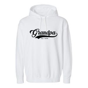 Grandpa Est 2024 Baseball Team Font Garment-Dyed Fleece Hoodie