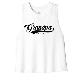 Grandpa Est 2024 Baseball Team Font Women's Racerback Cropped Tank