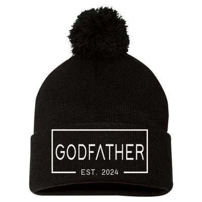 Godfather Est 2024 First Time Godfather FatherS Day Pom Pom 12in Knit Beanie