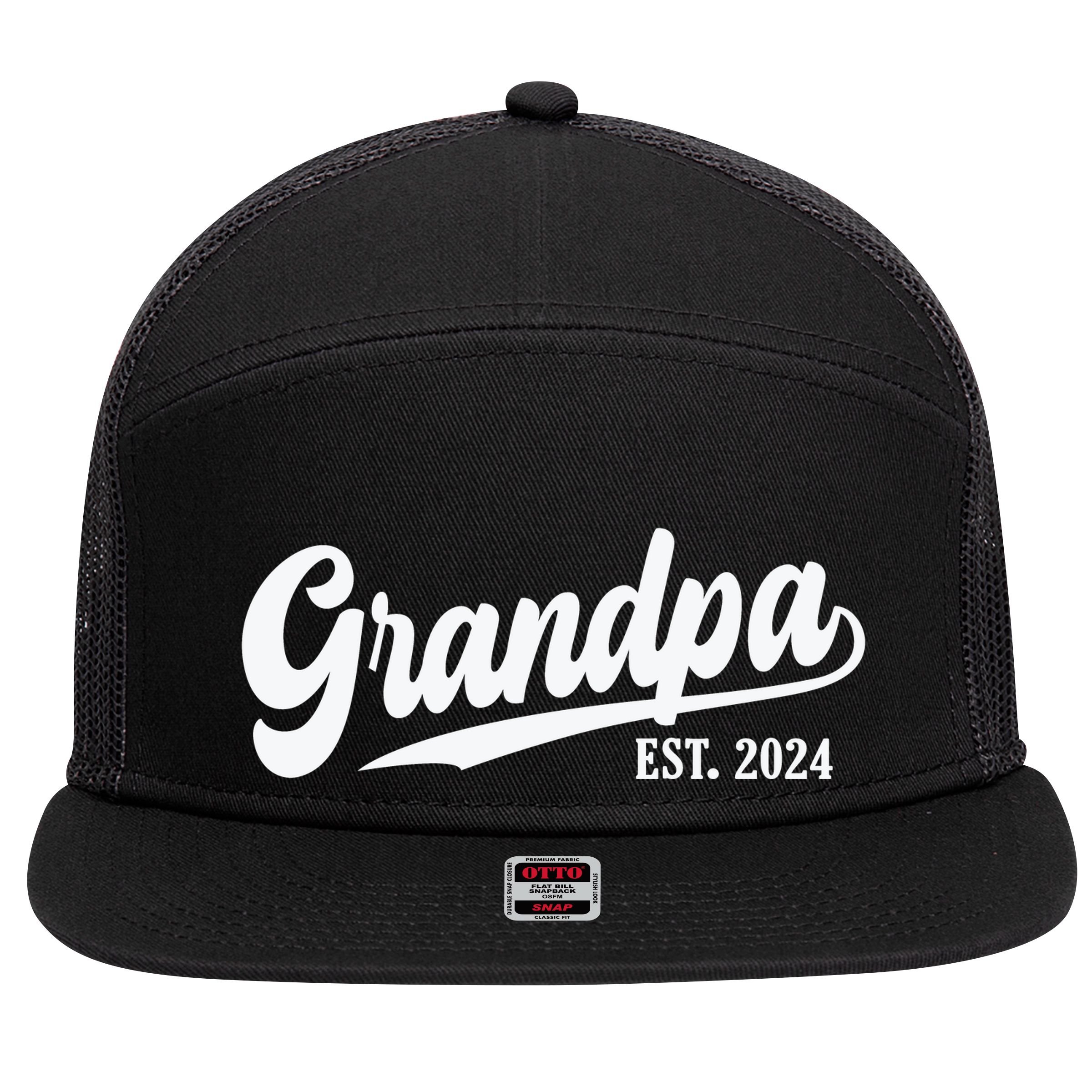 Grandpa Est 2024 7 Panel Mesh Trucker Snapback Hat