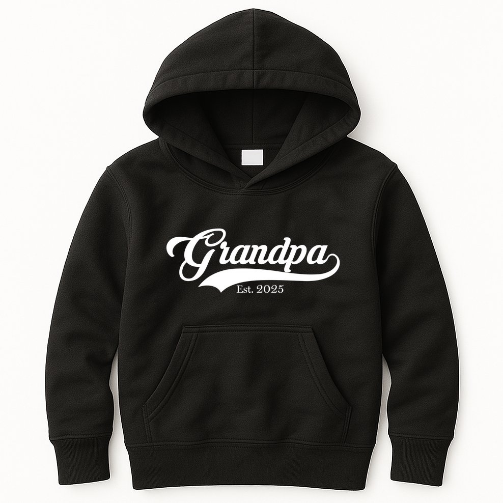 Grandpa Est 2025 Baseball Team Font Kids Hoodie
