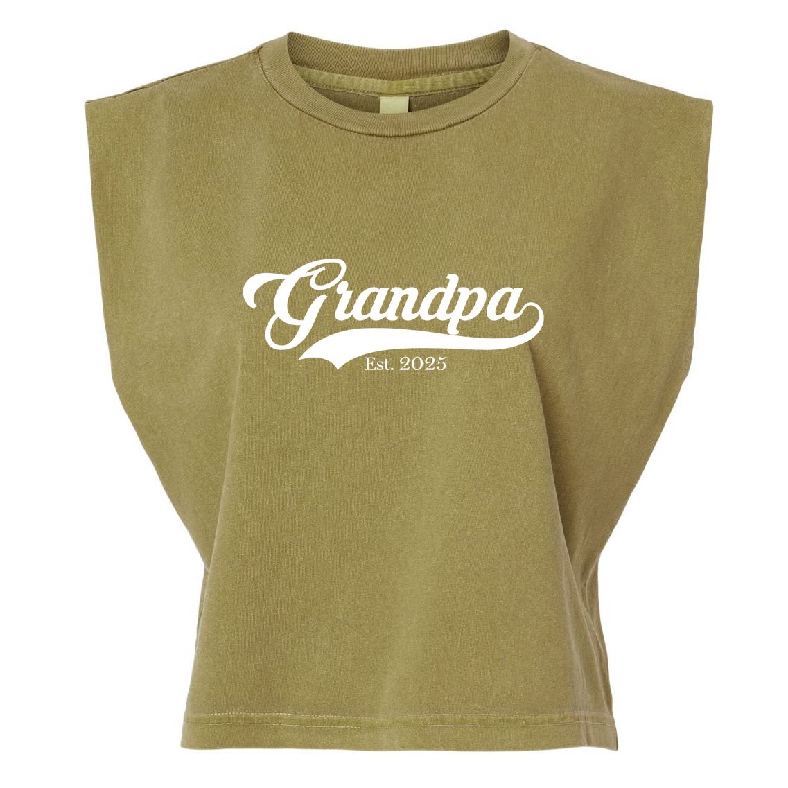 Grandpa Est 2025 Baseball Team Font Garment-Dyed Women's Muscle Tee