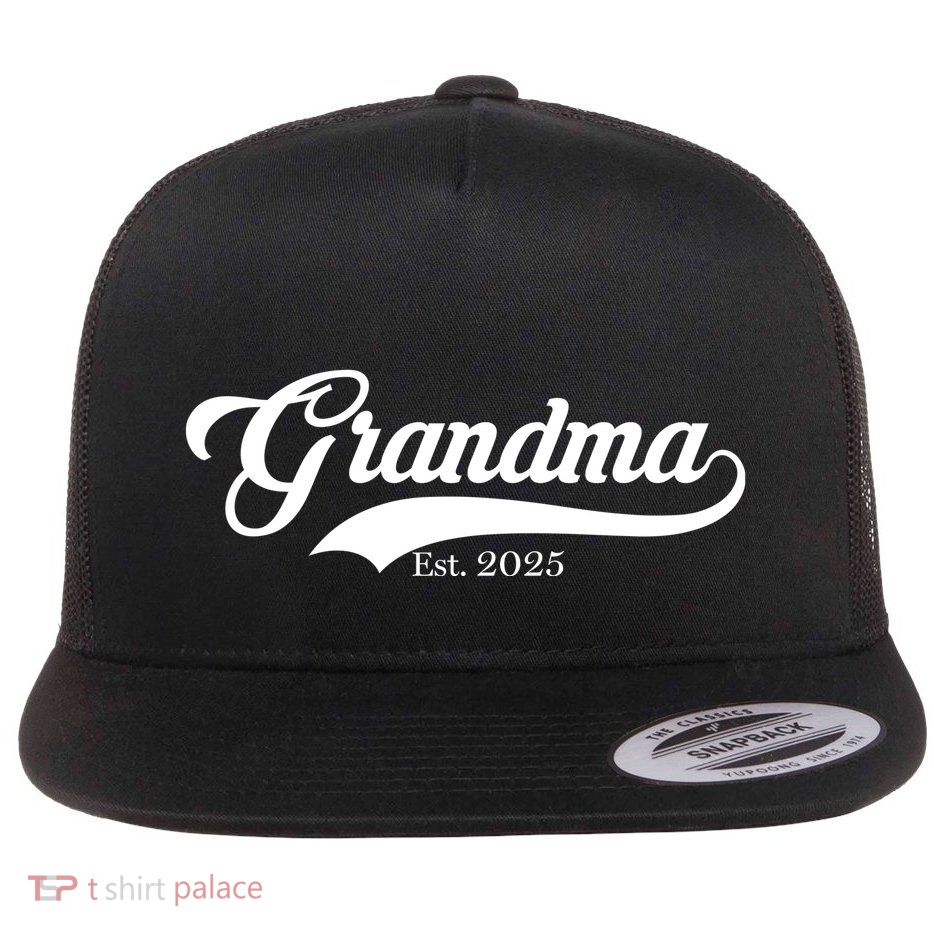 Grandma Est 2025 Baseball Team Font Flatbill Hat