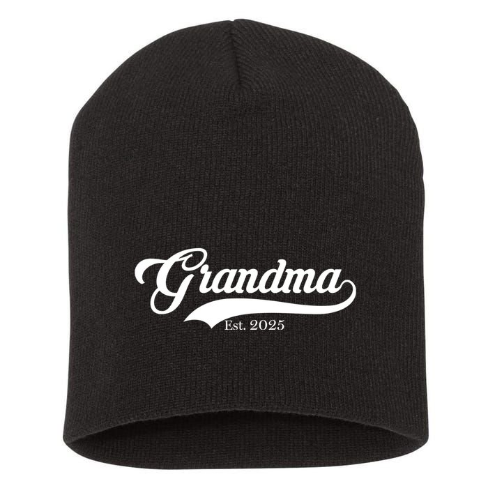 Grandma Est 2025 Baseball Team Font Short Acrylic Beanie