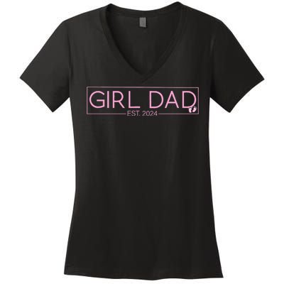 Girldad Est 2024 Newborn Daddy Father Baby Women's V-Neck T-Shirt