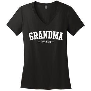 Grandma Est 2024 Promoted To Grandma 2024 For Grandmother Women's V-Neck T-Shirt