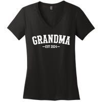 Grandma Est 2024 Promoted To Grandma 2024 For Grandmother Women's V-Neck T-Shirt