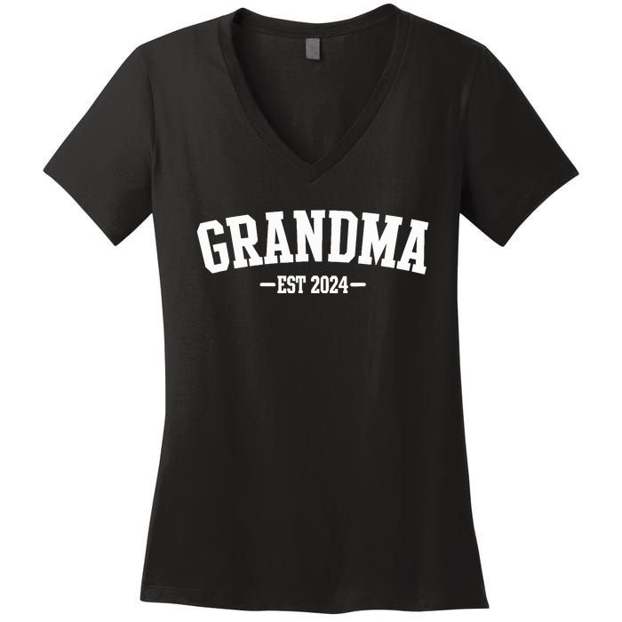 Grandma Est 2024 Promoted To Grandma 2024 For Grandmother Women's V-Neck T-Shirt