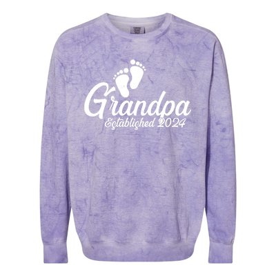 Grandpa Established 2024 Baby Footprints Colorblast Crewneck Sweatshirt