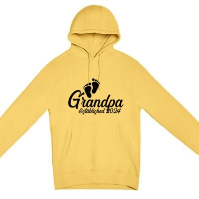 Grandpa Established 2024 Baby Footprints Premium Pullover Hoodie