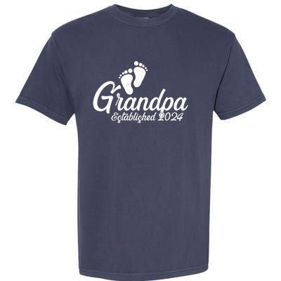 Grandpa Established 2024 Baby Footprints Garment-Dyed Heavyweight T-Shirt