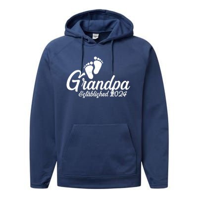 Grandpa Established 2024 Baby Footprints Performance Fleece Hoodie