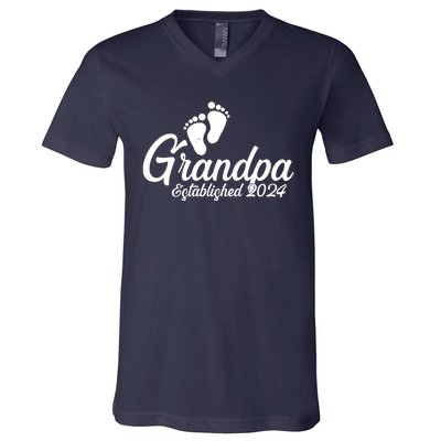 Grandpa Established 2024 Baby Footprints V-Neck T-Shirt