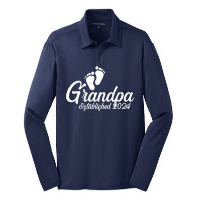 Grandpa Established 2024 Baby Footprints Silk Touch Performance Long Sleeve Polo