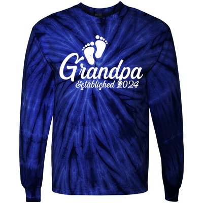 Grandpa Established 2024 Baby Footprints Tie-Dye Long Sleeve Shirt