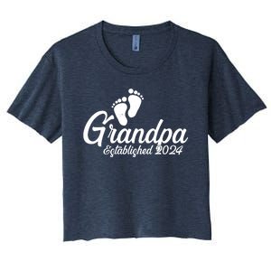 Grandpa Established 2024 Baby Footprints Women's Crop Top Tee