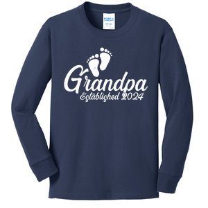 Grandpa Established 2024 Baby Footprints Kids Long Sleeve Shirt