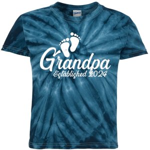 Grandpa Established 2024 Baby Footprints Kids Tie-Dye T-Shirt