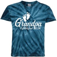 Grandpa Established 2024 Baby Footprints Kids Tie-Dye T-Shirt