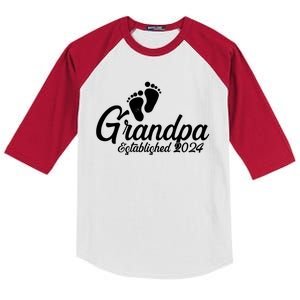 Grandpa Established 2024 Baby Footprints Kids Colorblock Raglan Jersey