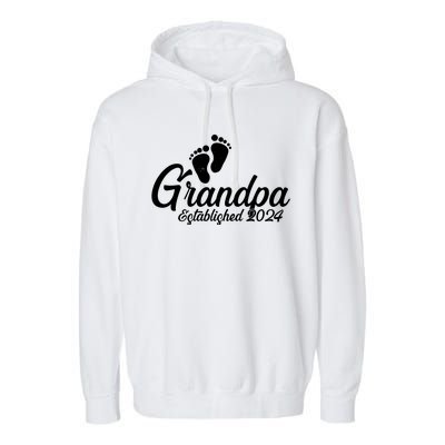 Grandpa Established 2024 Baby Footprints Garment-Dyed Fleece Hoodie