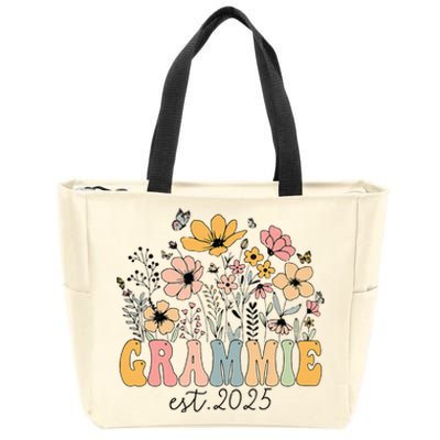 Grammie Est. 2025 Flower Groovy Retro Hippie Wildflower Zip Tote Bag