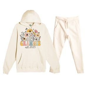 Grammie Est. 2025 Flower Groovy Retro Hippie Wildflower Premium Hooded Sweatsuit Set