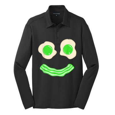 Green Eggs and Bacon Ham Smile Face Brunch Breakfast Costume Silk Touch Performance Long Sleeve Polo