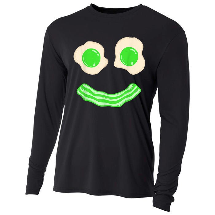 Green Eggs and Bacon Ham Smile Face Brunch Breakfast Costume Cooling Performance Long Sleeve Crew