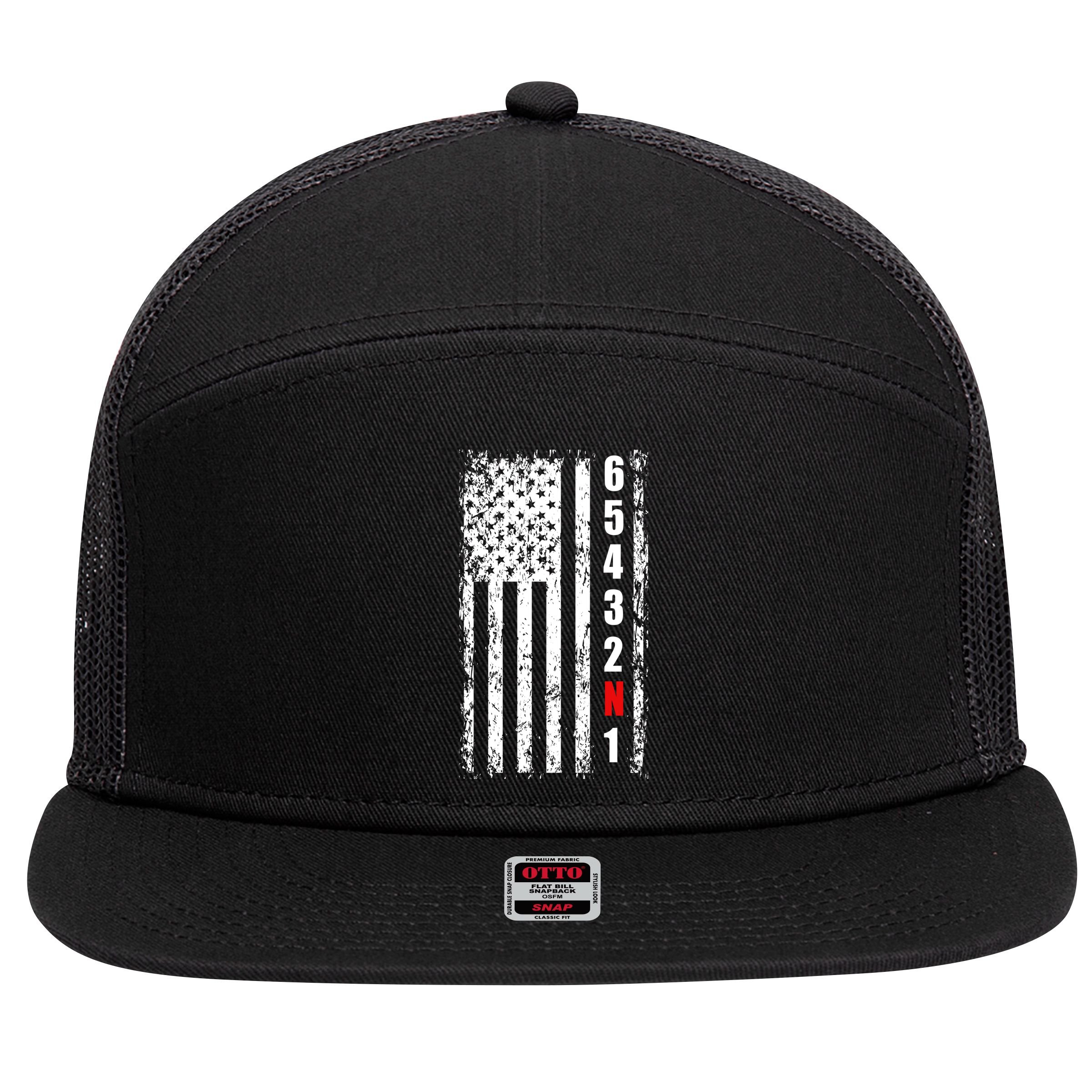 Gear Shift Racing Flag Neutral 7 Panel Mesh Trucker Snapback Hat