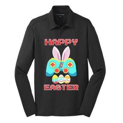 Gamer Easter Bunny Controller Easter Day Silk Touch Performance Long Sleeve Polo